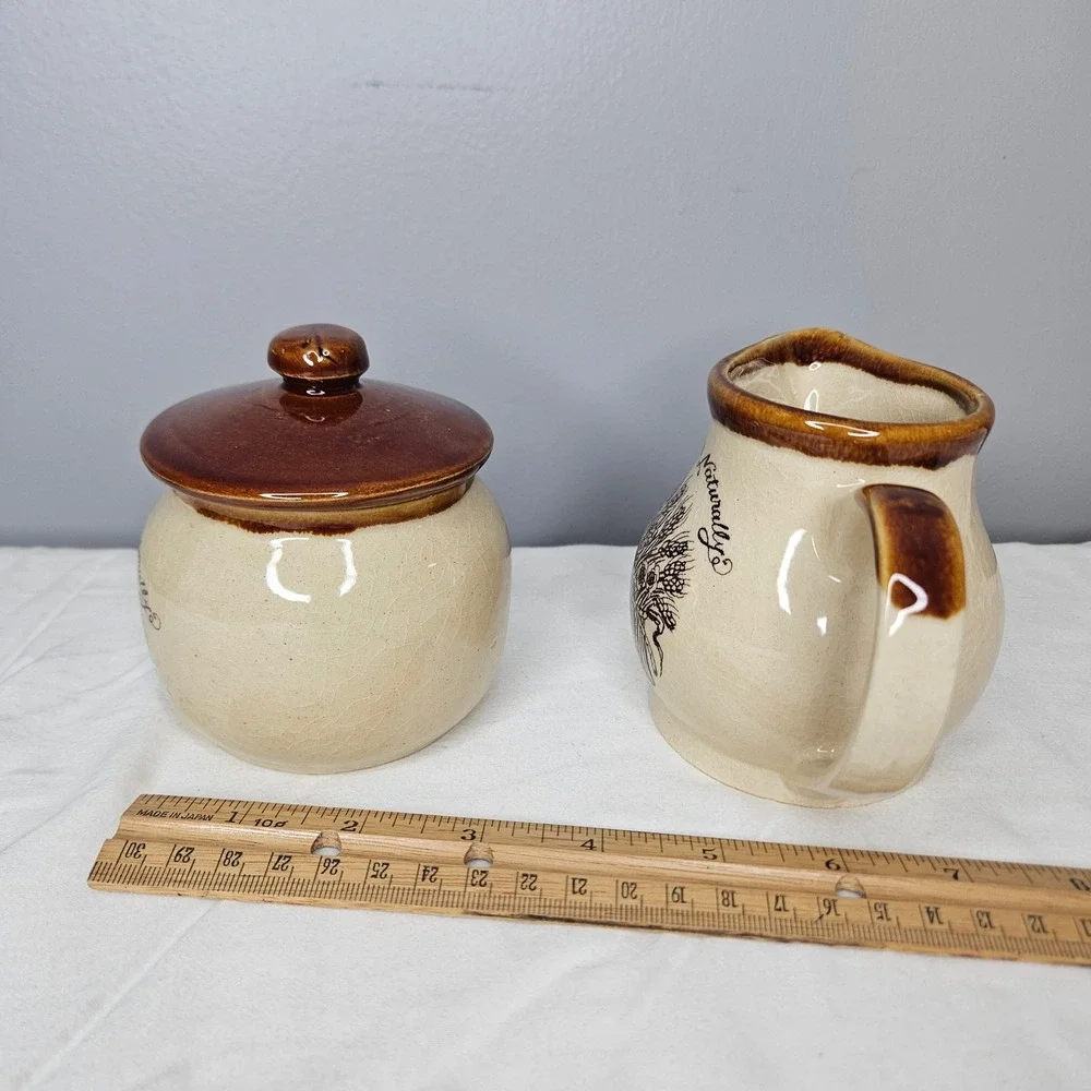 Vintage Enesco Live Better Naturally Wheat Creamer and Sugar Bowl Set‎ Korea